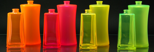 Bottles coated with different Neon Colours